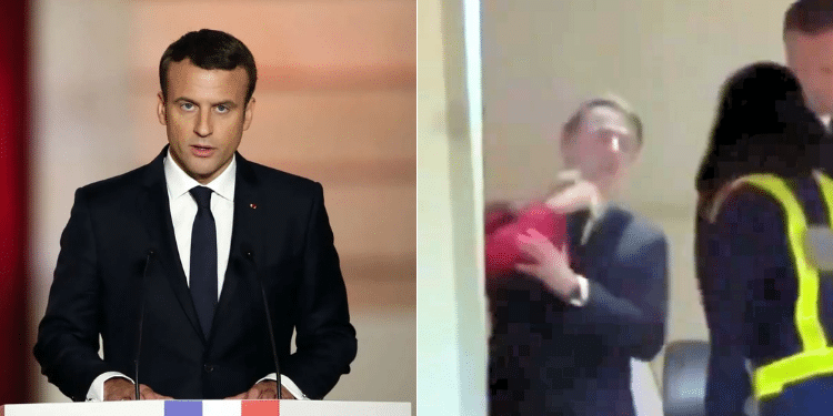 A Collage Of French President Emmanuel Macron (Left) And A Screenshot Of Macron Being Slapped. Photo/Newsx