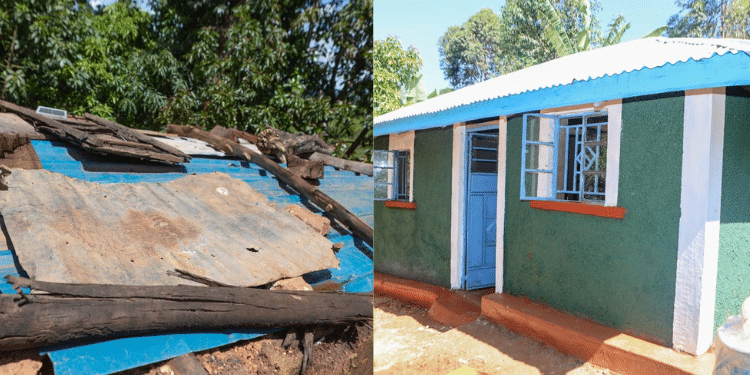 Widow Gets New Home After Ps Raymond Omollo’s Intervention A Collage Of Before And After Photos Of A House Rehabilitated By Interior Ps Raymond Omollo Photo/Widow Empowerment Praogram