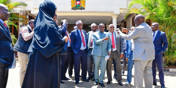 President William Ruto Shares Light Moments With Mandera North Mp Bashir Abdullahi And Other Udm Leaders During A Meeting On August 18, 2022. Photo/Pcs.