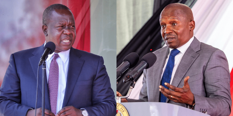 A Photo Collage Of Dp Kithure Kindiki And Former Interior Cs Fred Matiang’i. Photo/Dpps/Sg.