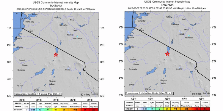 Usgs Earthquake Map On May 7, 2025. Photo/Kenya Met.