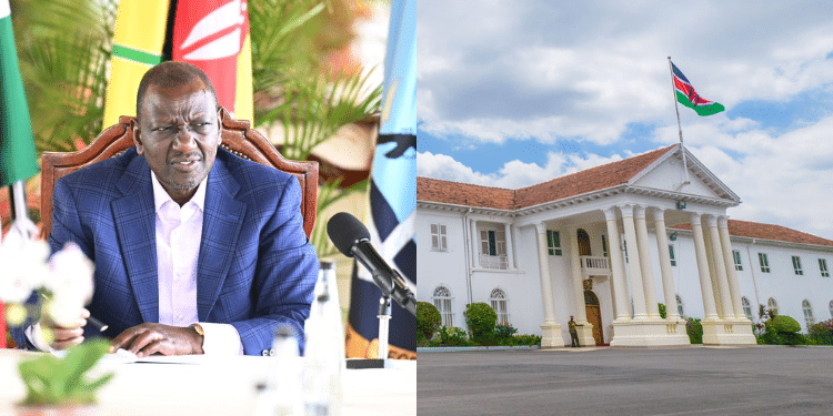A Photo Collage Of President William Ruto And State House, Nairobi. Photo/Pcs.