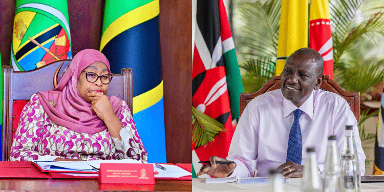 A Photo Collage Of Tanzania President Samia Suluhu And President William Ruto Of Kenya. Photo/Suluhu X/Pcs.