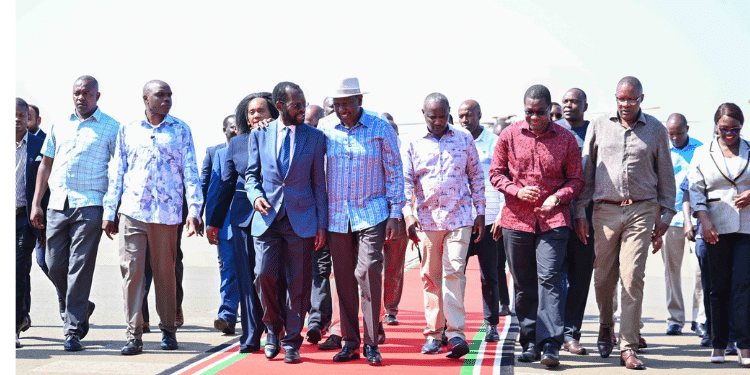 Former Prime Minister Raila Odinga. Photo/Raila X. Kisumu Governor Anyang' Nyong'O Receiving President William Ruto At Kisumu International Airport. Photo/Nyong'O X.