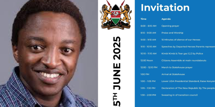 Photo Collage Of Blogger And Activist Ndiangui Kinyagia And The Timetable He Shared For June 25Th Events. Photo/Ugc.