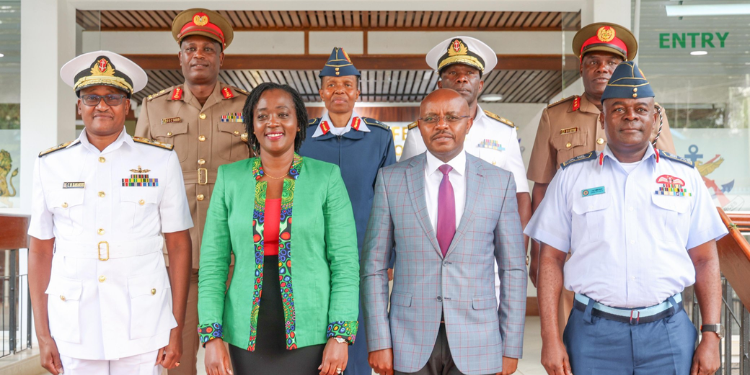 Defence Cabinet Secretary Soipan Tuya With Top Kdf Chiefs Including The Chief Of Defence Forces (Cdf) Charles Kahariri. Photo/Kenya Defence Forces