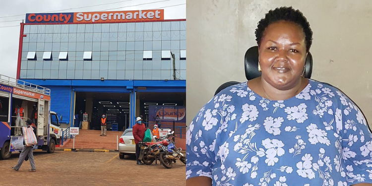 A Photo Collage Of County Supermarket Branch And Businesswoman Annabel Njambi. Photo/County Supermarket.
