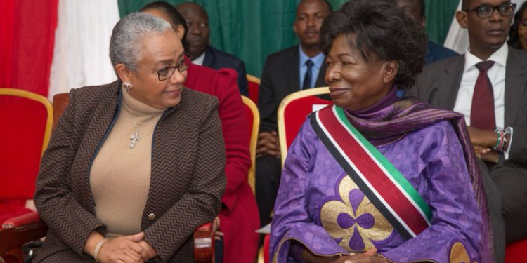 Former First Lady Margaret Kenyatta And Phoebe Muga Asiyo While Receiving The Order Of The Burning Spear Award. Photo/ Margaret Kenyatta