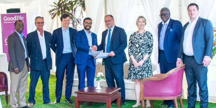 Leapfrog Investments And Cfao Healthcare Officials Pictured After Selling 30% Of Goodlife Pharmacy Shares In March 2022. Photo/Goodlife Pharmacy.