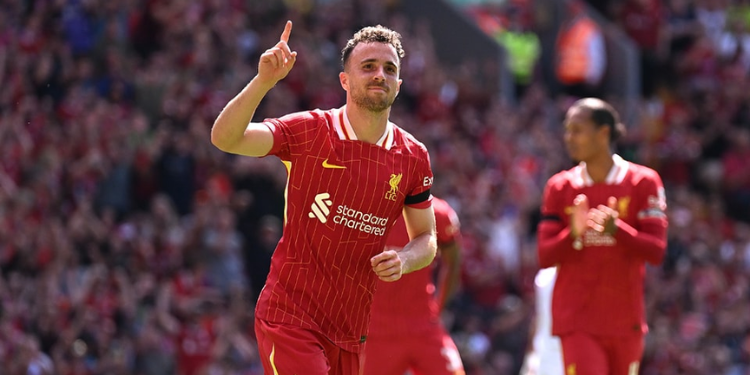 Liverpool Striker Diogo Jota Celebrates After Scoring In A Past Match. Photo/Jota Facebook.