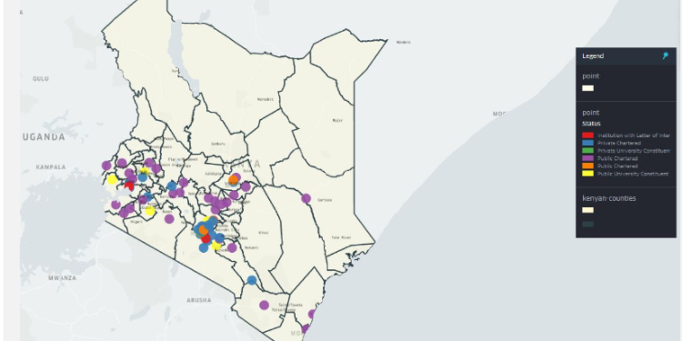 Geographical Distribution Of Universities In Kenya By County. Photo/Cue....makueni
