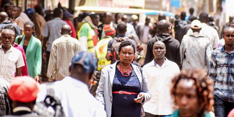 Kenyans Walking In Downtown Of Nairobi.