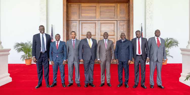 President William Ruto Poses For A Photo With Tumaini Mediation Consensus Led By Lt. Gen. (Rtd) Lazarus Sumbeiywo At State House, Nairobi On August 6, 2024. Photo/Pcs. Sudan