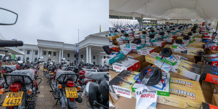 Ruto Hands Over Washing Machines, Water Tanks, Motorbikes, And Pa Systems To Youth In The Informal Sector At State House In 2025 Photo/Pcs