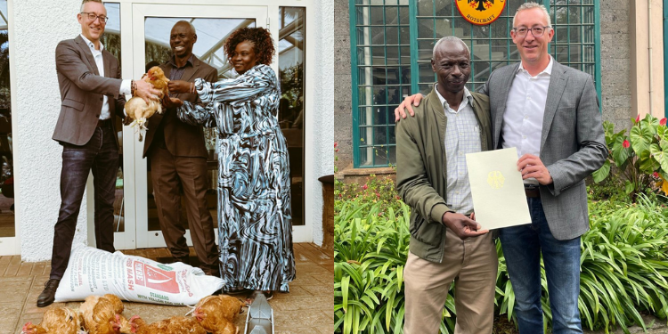 A Photo Collage Of German Ambassador To Kenya, Sebastian Groth And Retired German Embassy Gardener Hesbon Imbwaka Photo/ Sebastian Groth