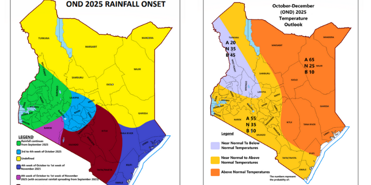 Weather: A Photo Collage Of Areas That Will Receive Rainfall And High Temperatures For October To December 2025 Photo/Kenya Met