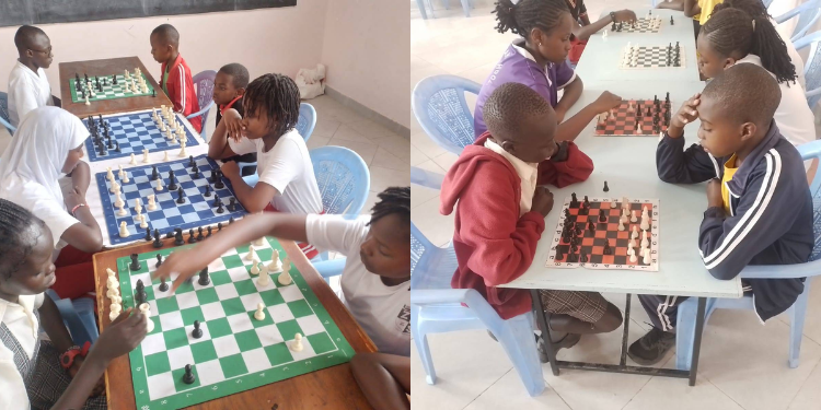 A photo collage of learners at Roots Academy, Nakuru, playing chess PHOTO/Roots Academy