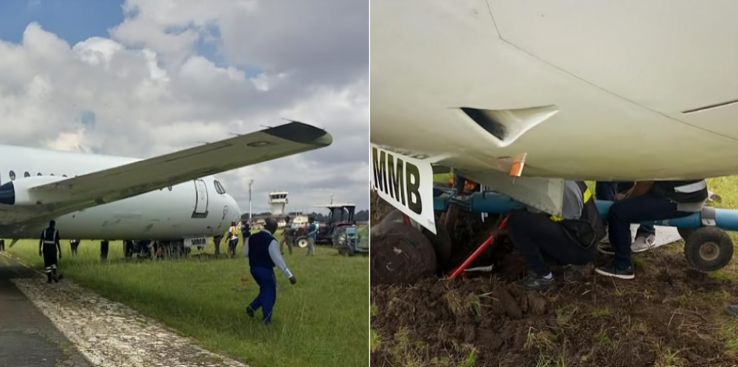A Photo Of 5Y-Mmb ‘S Nose Wheel Stuck In The Mud After Veering Off To The Right Of Rwy 25 In The Process Of Backtracking To Exit The Rwy Via Taxiway C.