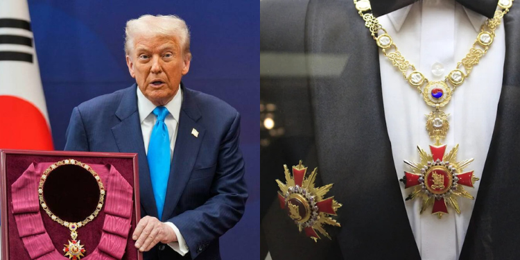 Trump Honored With South Korea’s Highest Award Amid Diplomatic Talks Trump Awarded The Grand Order Of Mugunghwa By President Lee