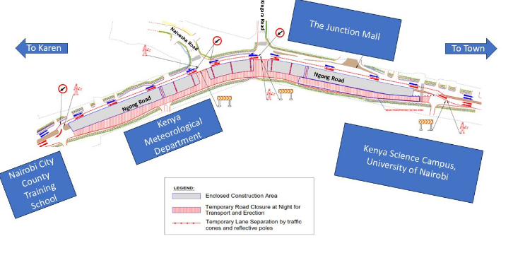 A Photo Showing A Detailed Map Of Traffic Disruption Along Ngong Road Photo/Kura
