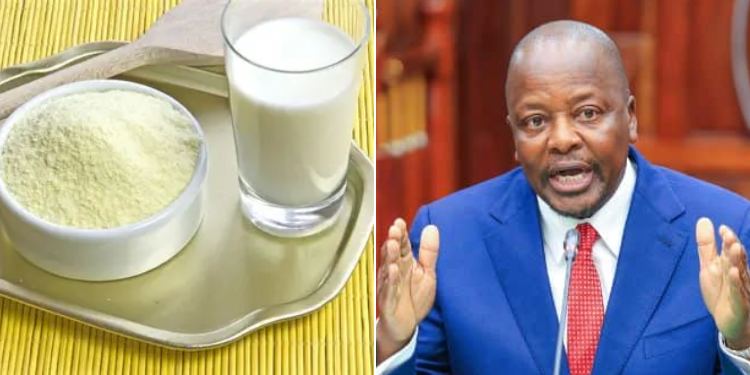 Kenya Bans Importation Of Milk Powder A Collage Photo Of Agriculture Cabinet Secretary Mutahi Kagwe And Milk Powder. Photo/Kagwe