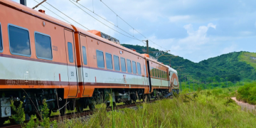 An Electric Train On The Tanzania Sgr In Dar Es Salaam During Its Trial Phase.